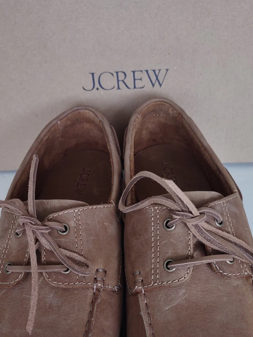 BRAND NEW J. Crew Tan Leather Moccasin-Style Boat Shoes